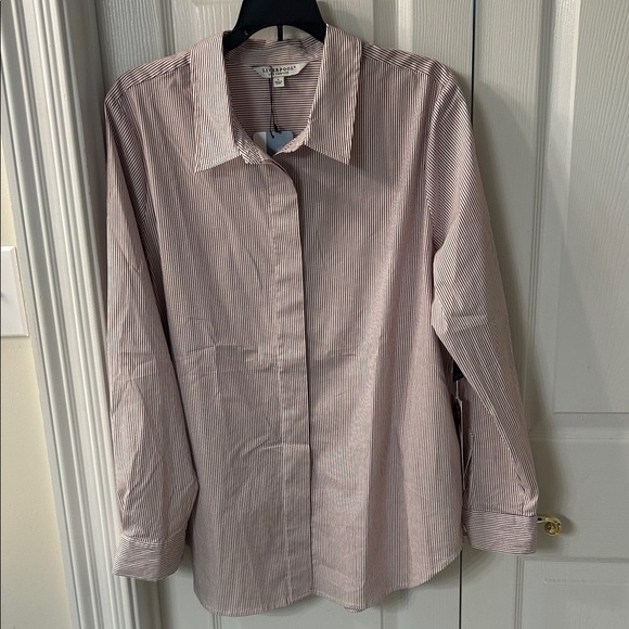 NWT Liverpool Women’s Red and White Striped Oversized Shirt SZ L - Picture 1 of 7